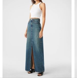 Triarchy Westwood High-Waist Maxi Denim Organic CottonSkirt Front Slit BlueSz 30